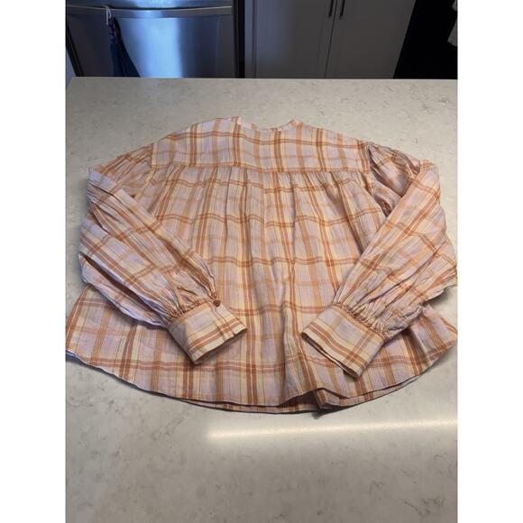 Ulla Johnson Plaid Blouse in Peach and Cream - Picture 6 of 7